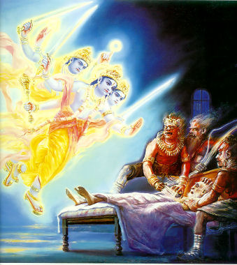 Vishnudutas fight with Yamadutas for the soul of Ajamila